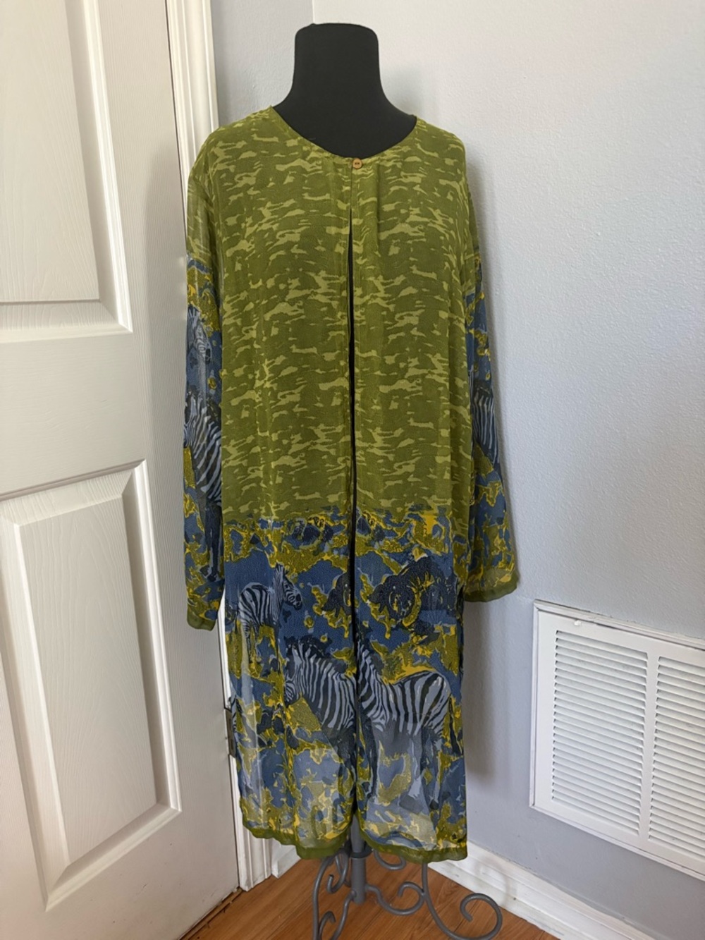 Lightweight Olive & Blue Zebra Print Beach Cover-Up